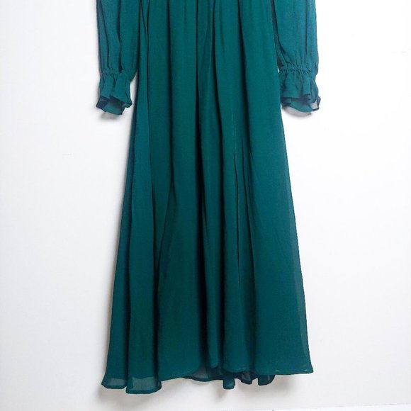 REFORMATION Metiers Dress Long Sleeve Emerald Slit Maxi Long V Neck Gown Small - Picture 6 of 11